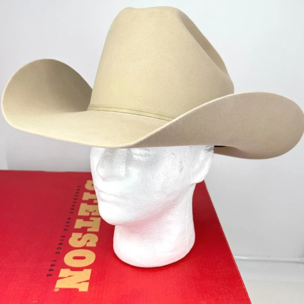 Vintage Stetson Cowboy Hat Men 7 1/2 Ranch Tan 5X Felt Cattleman Box Rare Rodeo